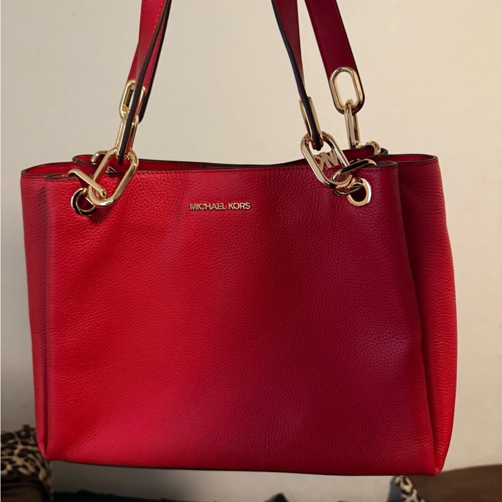 Michael Kors Red Shoulder Bag with Gold Accents